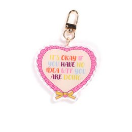  Acrylic heart-shaped keychain with pink glitter border and text "You are so cute, I can't even" in yellow and pink. The keychain has a metal ring for attaching to keys or bags.