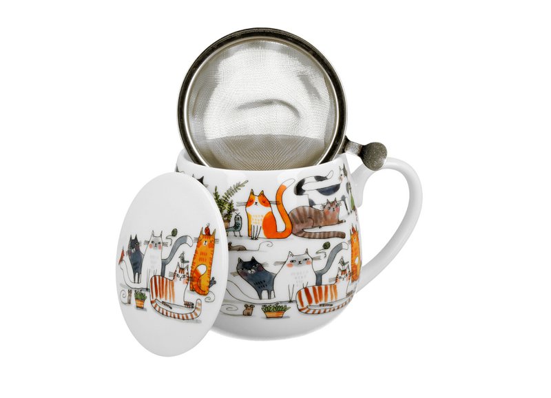 DUO CATS Mug + Infuser , 430ml, LAZY CATS, giftbox