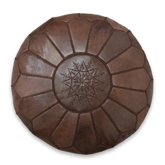 Leder Pouffe - voll braun