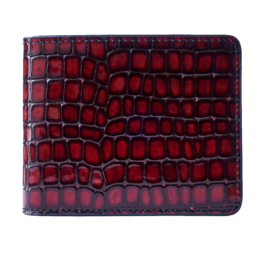  Red genuine leather wallet with croc-print pattern, suitable for men.