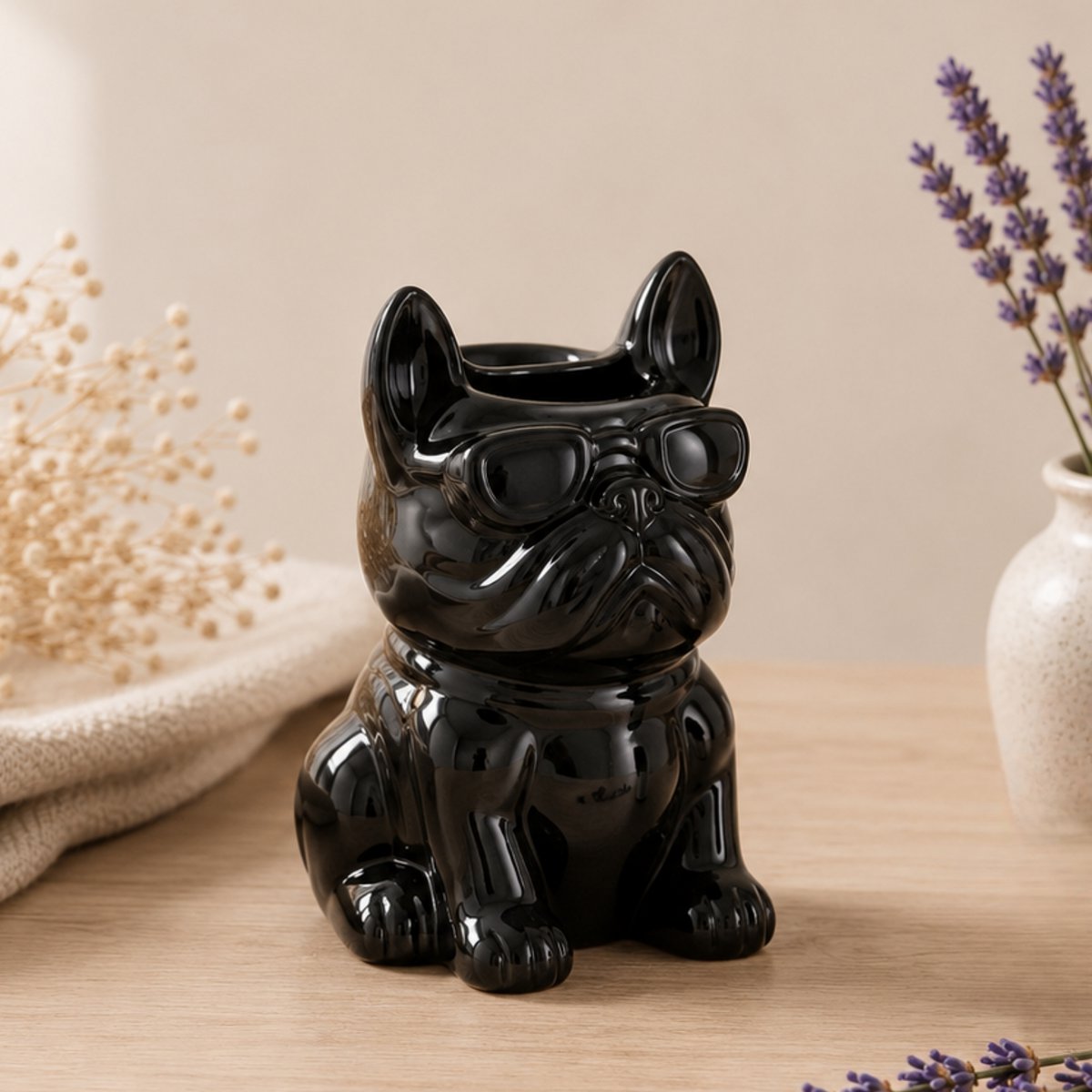 Brûle Parfum Céramy Boubou Noir – Bougeoir Animaux en Céramique Laquée – Diffuseur Fondants Cires Parfumées, Huiles Essentielles, Senteurs – Idée Cadeau Déco