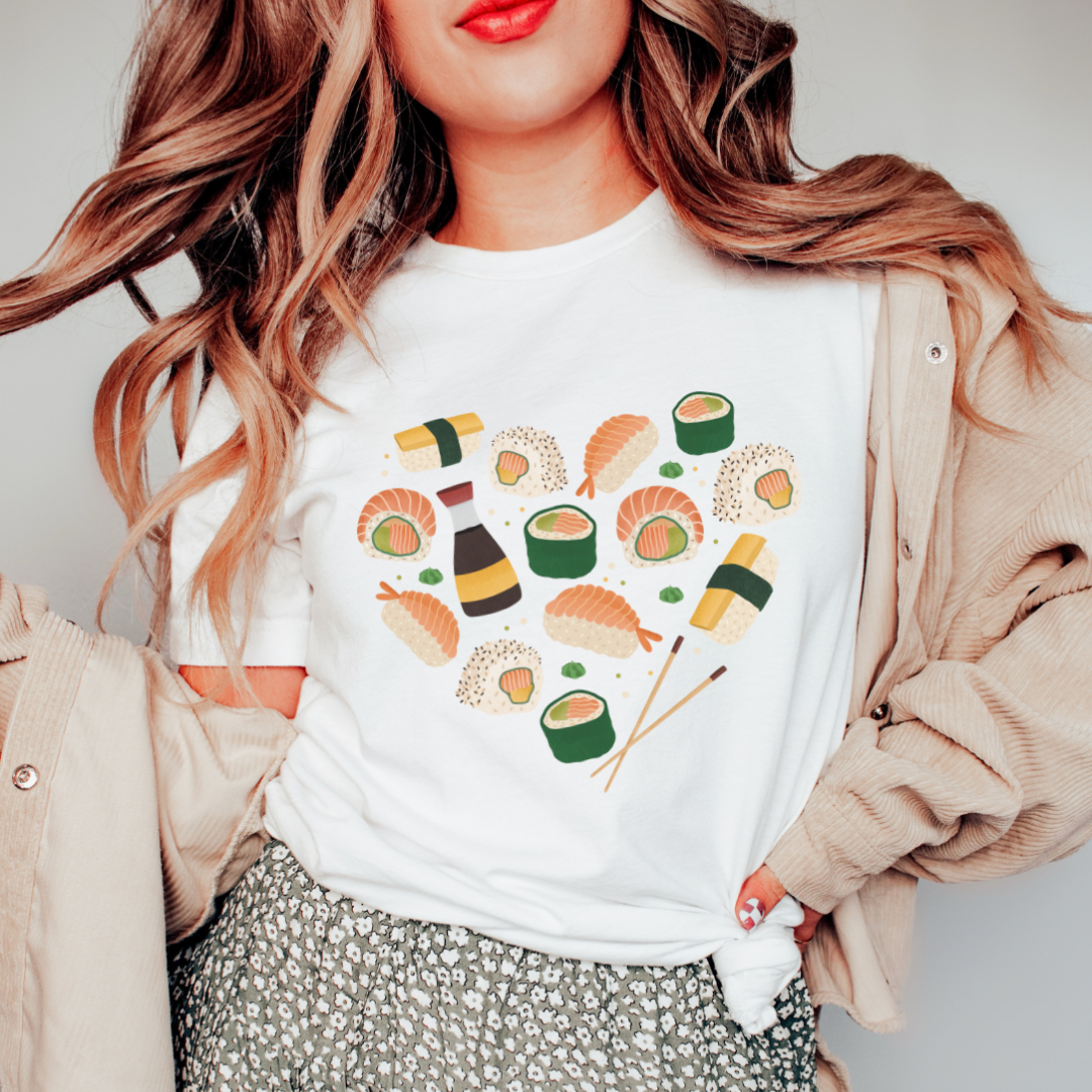 T-shirt Sushi Heart - Camicia Nigiri in COTONE ORGANICO Vegan