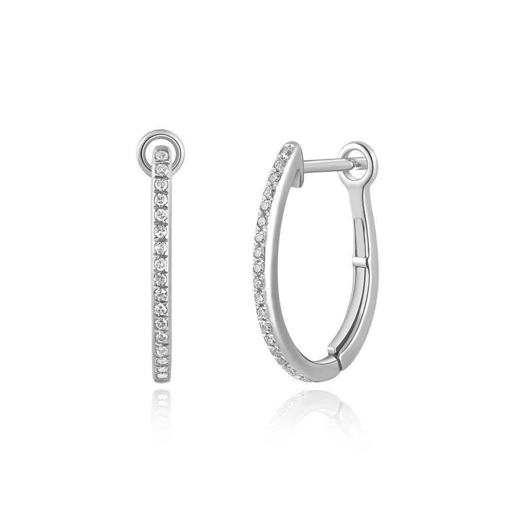 Creole oval S with diamonds, 18 white gold