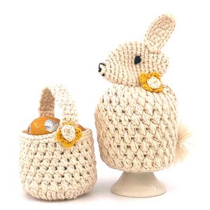 Luna-Leena Easter 2x egg warmer bunny / rabbit off white - organic cotton - hand crocheted in Nepal