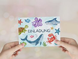 Set di biglietti d'invito subacquei da compilare comprensivi di buste per le feste di compleanno dei bambini squalo o le feste delle sirene