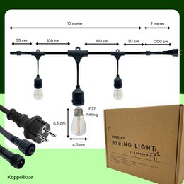 10 meter lysledning med 10 pæreformede LED-lamper + 2 meter tilslutningskabel