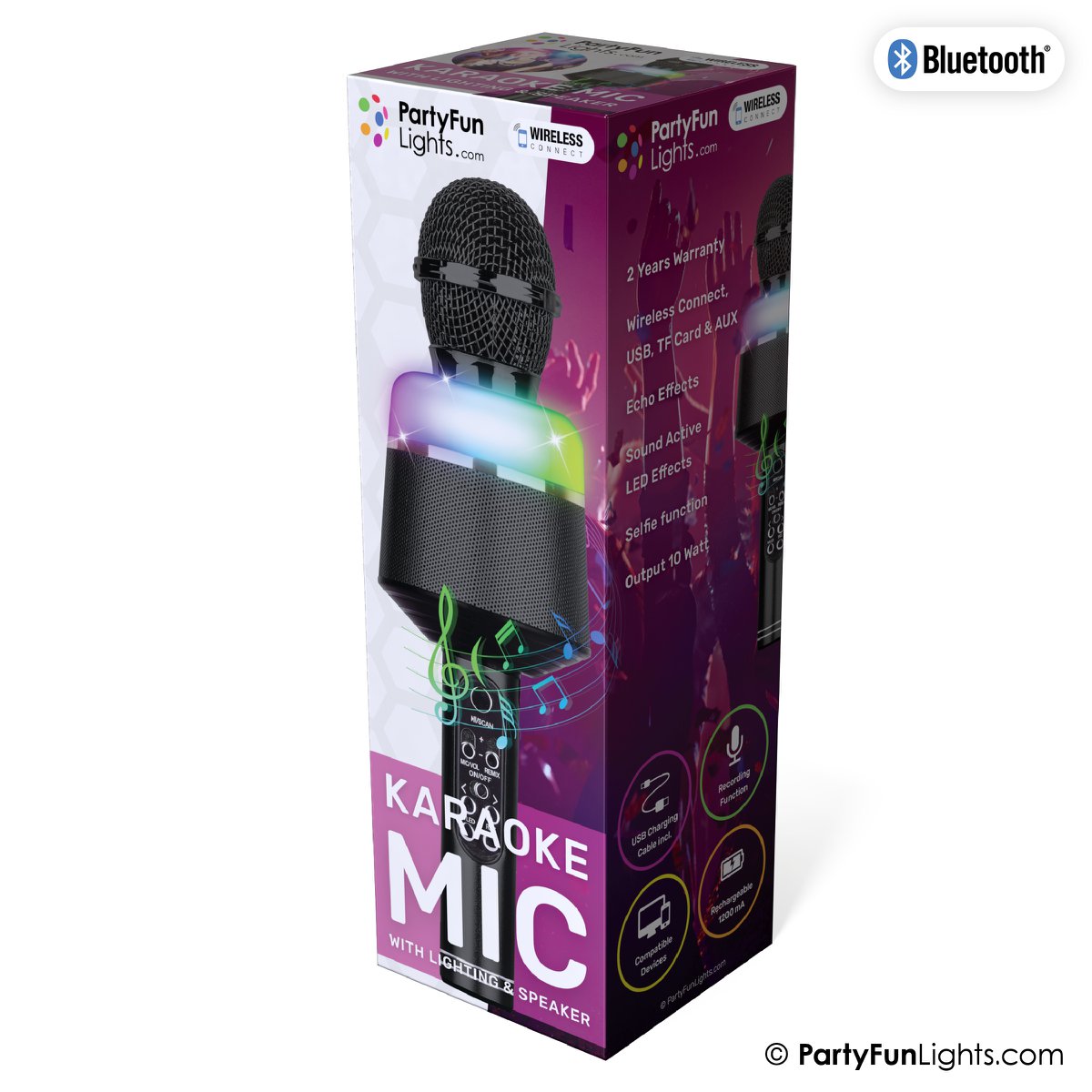 Micrófono Karaoke Bluetooth - Negro - Set Karaoke - Para Niños y Adultos - Inalámbrico - Eco - Con Altavoz - Luz LED
