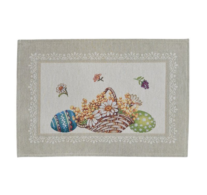 Osterfrühstücks-Tischset mit farbigen Gobelin-Eiern
