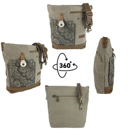 Sunsa dames schoudertas. Handtas gemaakt van canvas en leer. Schoudertas in vintagestijl. Grote kaki crossbodytas voor dames met mandala print