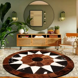 Natural Cowhide Leather Area Rug | Håndlavet patchwork tæppe