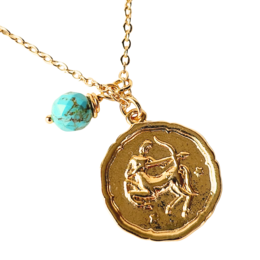 Zodiac Medallion Disc Necklace - Birthstone Pendant