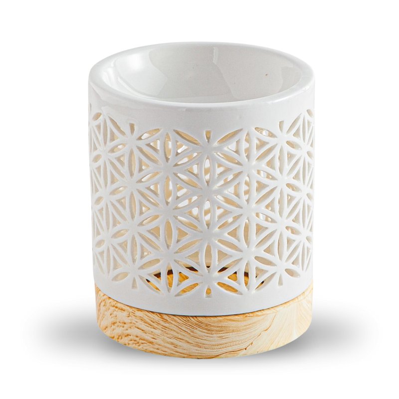 Quemador de perfume serie Céramy – Flor – Portavelas de cerámica lacada – Difusión de ceras aromáticas, aceites esenciales – Idea decorativa de regalo
