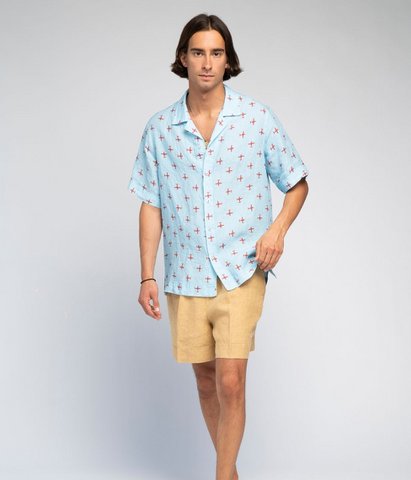 Linen shirt Airplane Blue - Agnė Kišonaitė (Unisex)