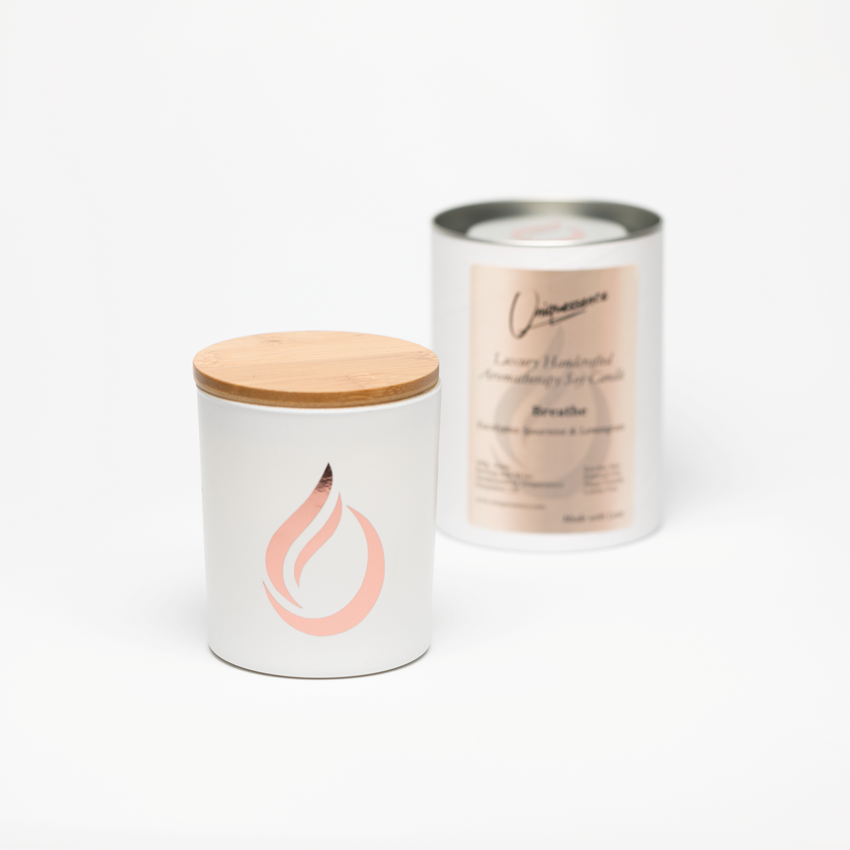 Candela di soia bianca 'Breathe' per aromaterapia
