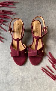 Handmade Suede sandals (6 cm) - Josephine - Burgundy 35-42