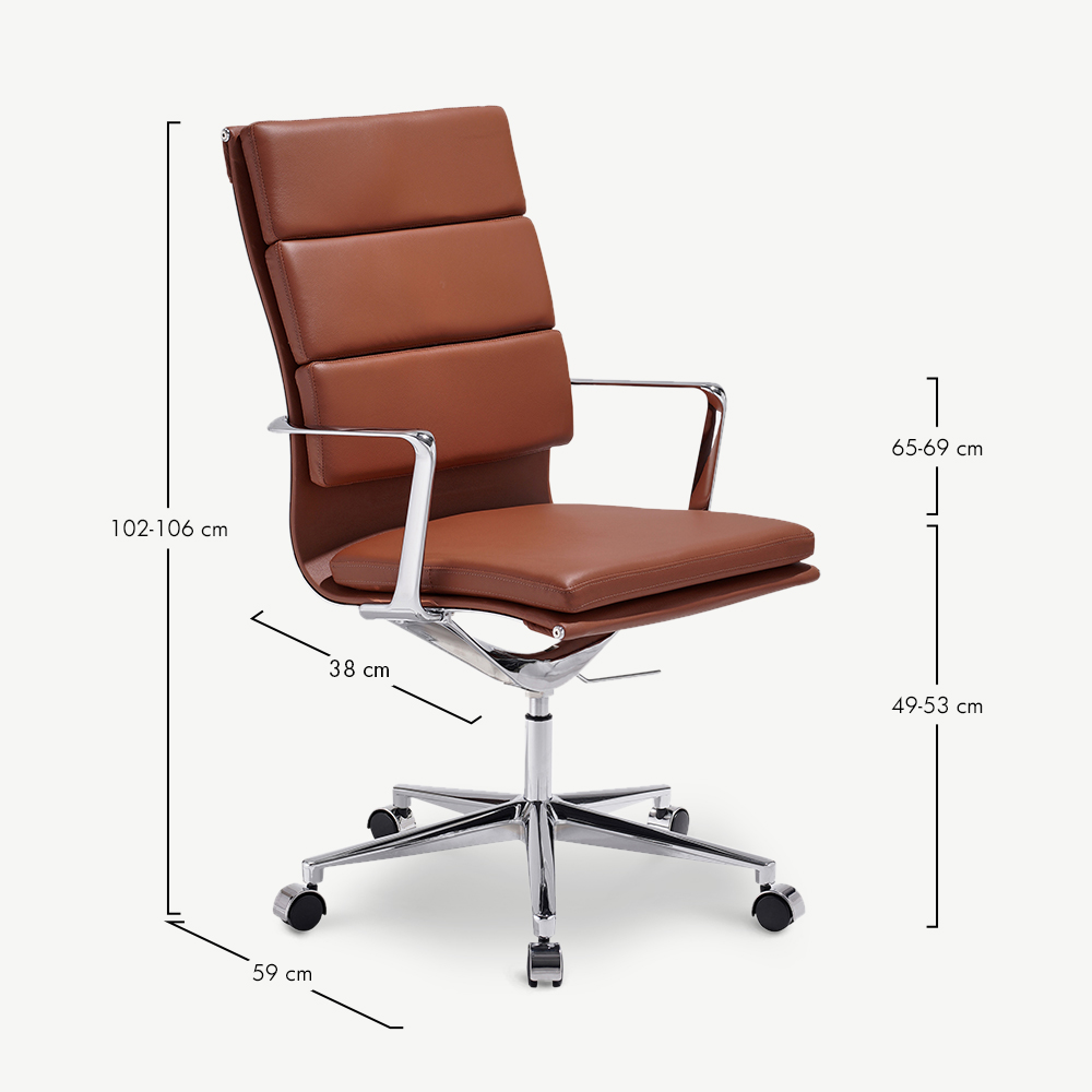 Maci Office Chair, Cognac Leather & Chrome