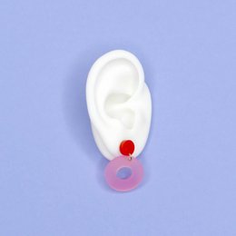 Colorblock Circle stud earrings in red & pink