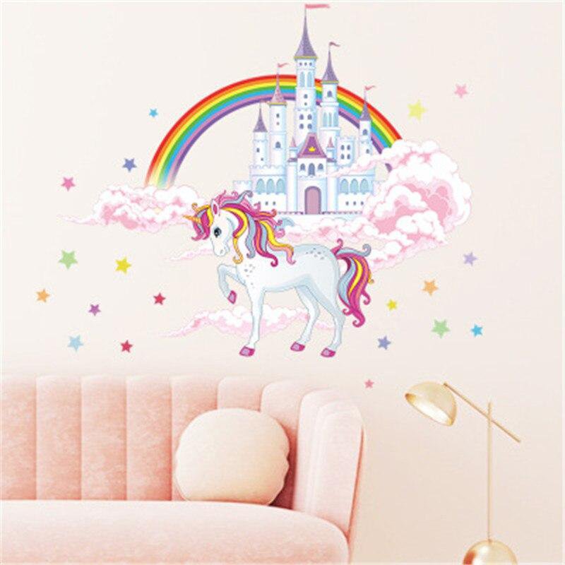 Unicorn stickers for girl's room rainbow castle
