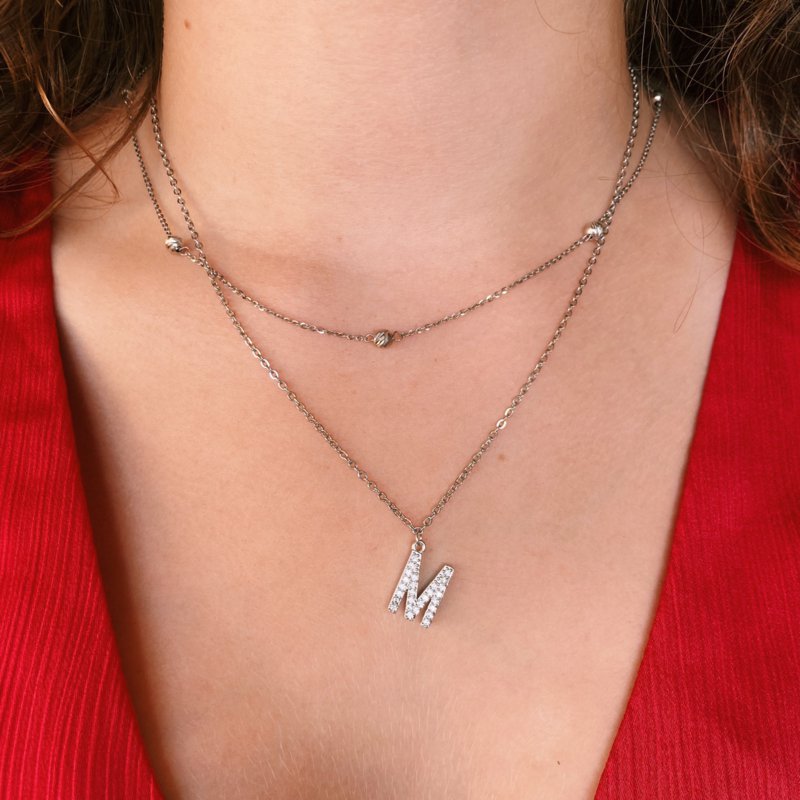 Letter ketting diamant - initial J - zilver