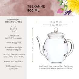 Blooming tea giftset in modern bloemmotief met glazen kan, zwarte thee (6 theeroosjes / 3 soorten)