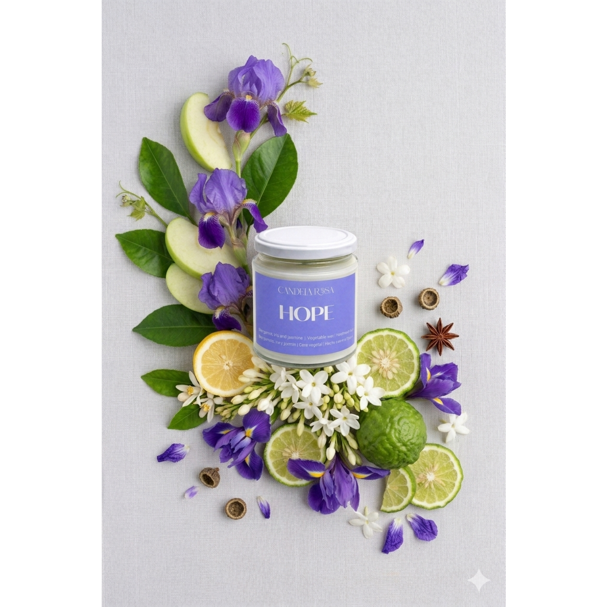 Geurkaars van bergamot, irisbloem en jasmijn - Hope