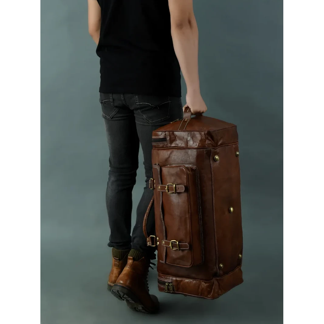 Handmade Full-Grain Leather "Legacy" Duffle – 24" (61cm) Artisan Vintage Travel Bag with Eco-Tanned Sustainability
