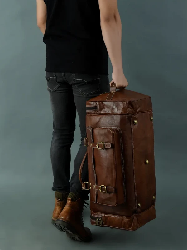 Håndlavet fuldnarvet læder "Legacy" duffel – 24" (61 cm) Artisan Vintage rejsetaske med øko-garvet bæredygtighed
