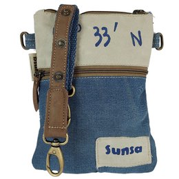 Sunsa Damen Umhängetasche. Schultertasche aus Upcycling Jeans und Canvas (Segeltuch). Handtasche Vintage Retro-Stil. Crossbody Tasche für Frauen mit Anker Maritimmotiv
