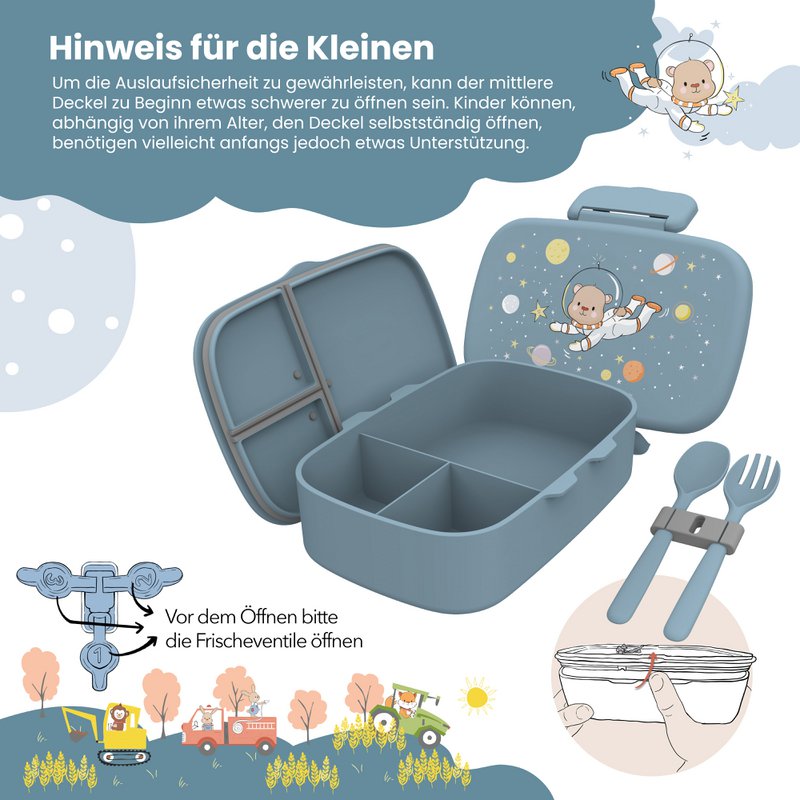 Children's lunch box with compartments, light and leak-proof - bear