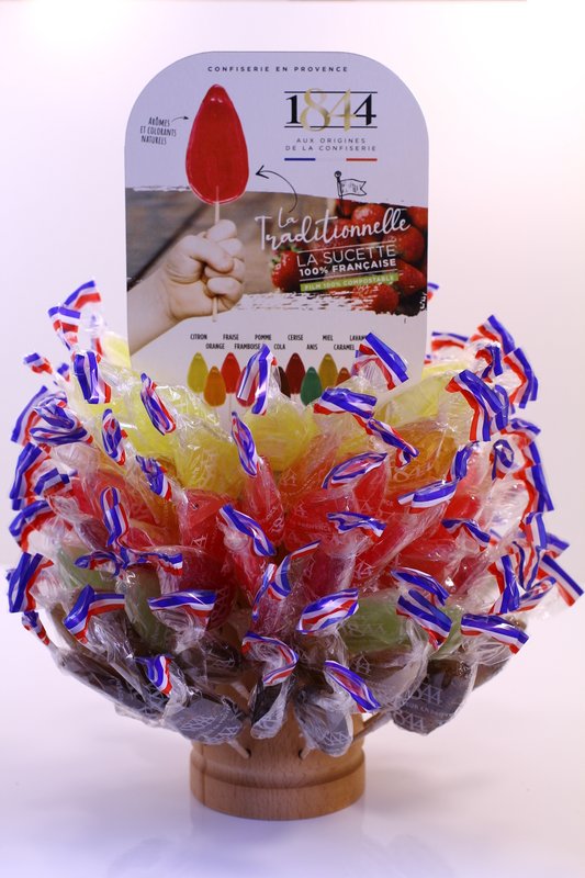 100 Fruchtlutscher für Himbeere – Erdbeere – Apfel – Zitrone – Karamell Display – 1300 g