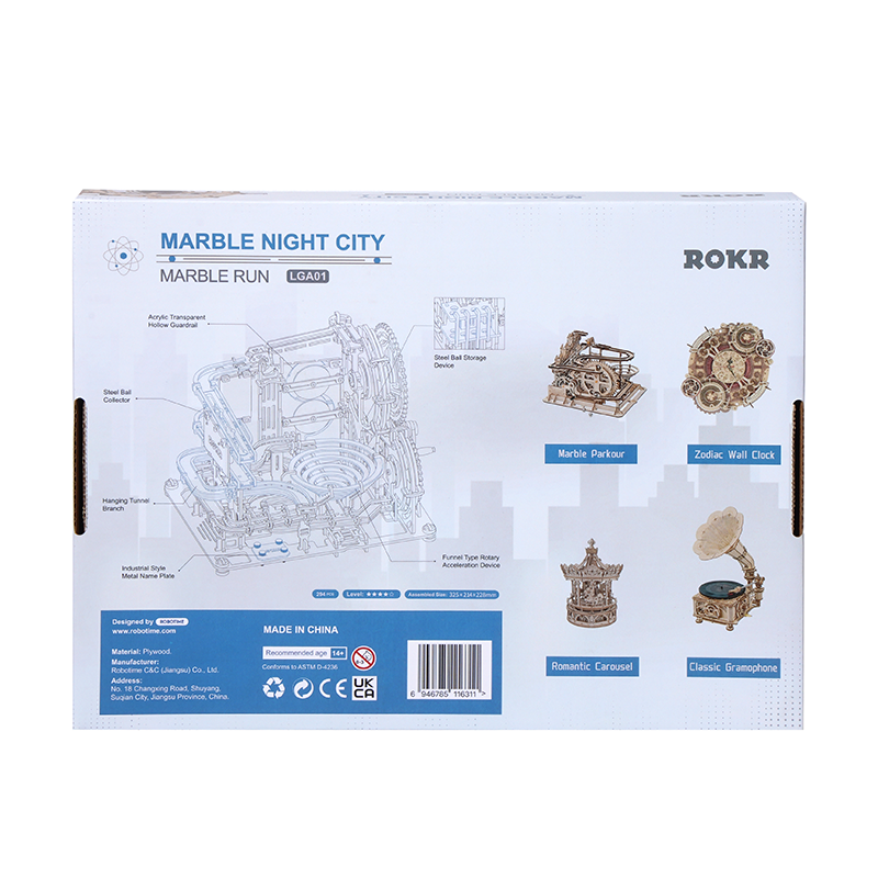 Robotime, 3D wooden puzzle marble Night City, LGA01, 32.5x21.4x22.8 cm