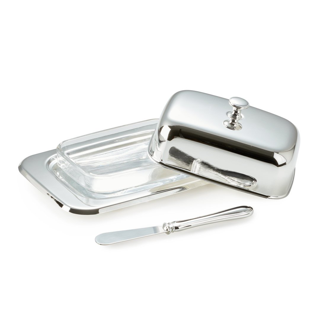 EDZARD butter dish Mista 13x18 cm, H 8 cm, glass insert, silver-plated, with butter knife