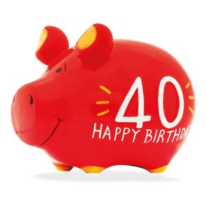 Piggy Bank Company piggy bank "40 Happy Birthday" made of ceramic, red (W/H/D) 12.5x9x9cm small pig