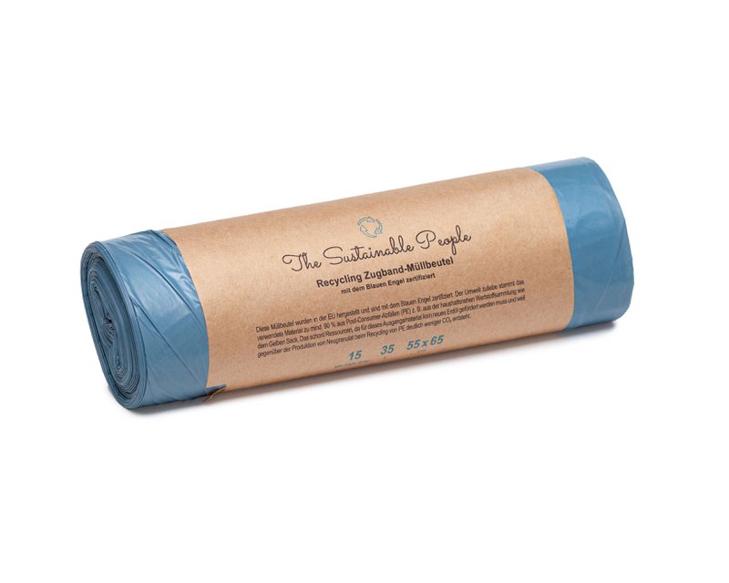 Recycled Drawstring Garbage Bags 35l, Blue Angel certified