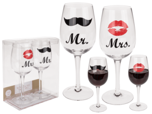 Wine glass with Kiss and Moustache decor for,