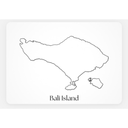 Set of A6 cards featuring the outline of Bali Island. The cards are designed with a minimalist, line-drawn style, showcasing the distinctive shape of the Indonesian island.