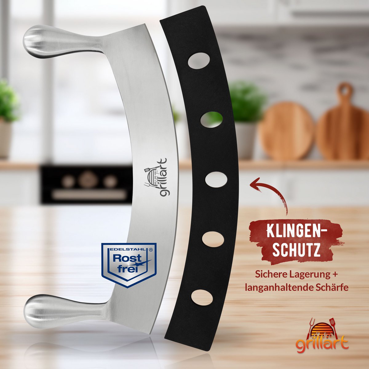 Grillart® Premium Pizzameser - Cutter de pizza en acier inoxydable extra-pointu