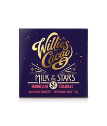  Milk chocolate bar with a creamy, smooth texture and a rich, indulgent flavor. Made with 54% milk content and featuring a whimsical, starry night design on the packaging.