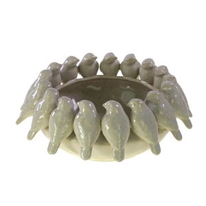 Schale m. Vögelchen, weiss, Steingut, 35x35x13,5 cm