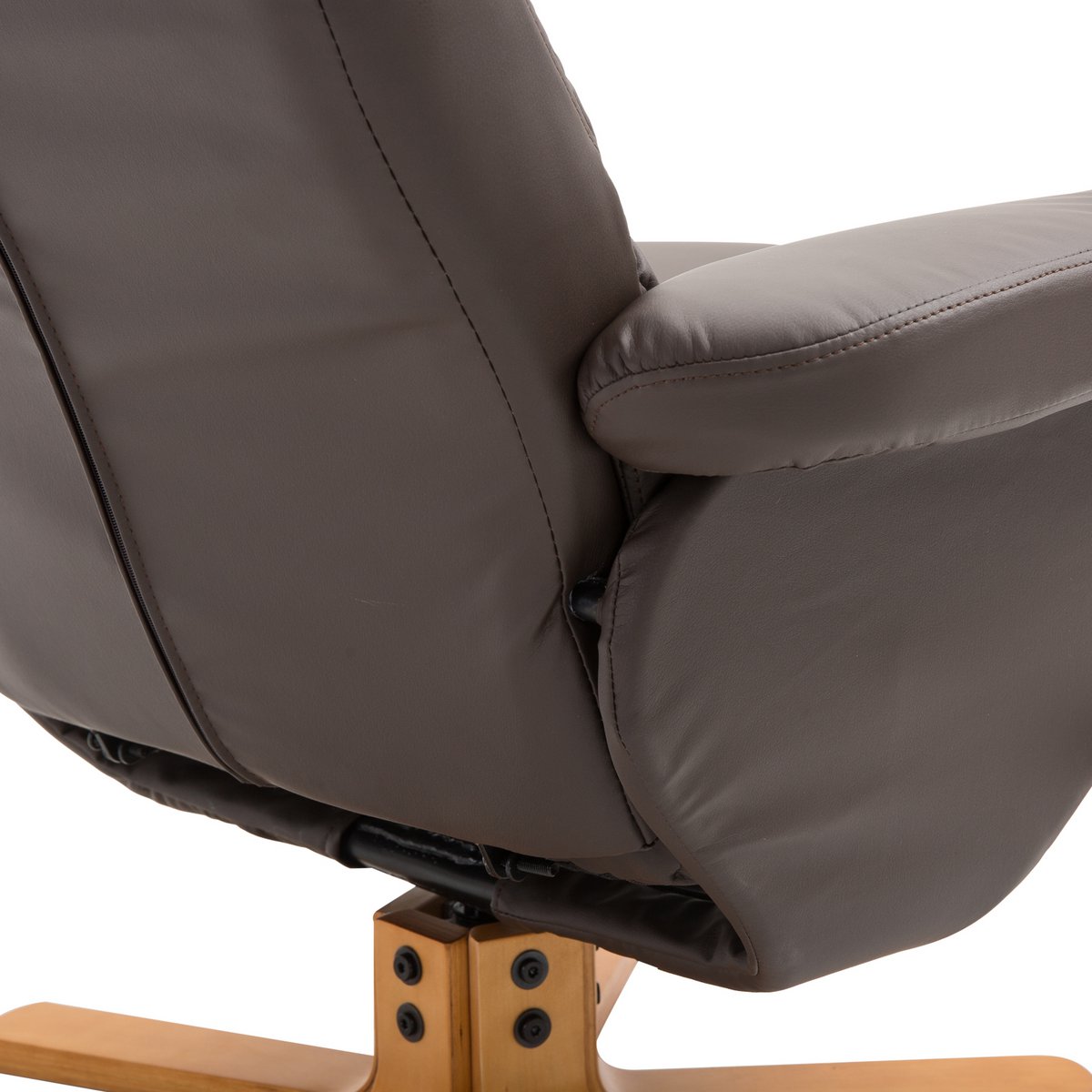 Relaxation chair with stool, 360° rotating TV chair with reclining function, reading chair for bedroom, living room, faux leather, brown
