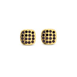 Frank 1967 7FE-0024 Pendientes de acero con piedras de circonita 6x6 mm - Hombre - Cuadrados - Negro - Color dorado vintage