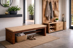 Bank Milano gemaakt van smile wood en RVS in cortenstaal look