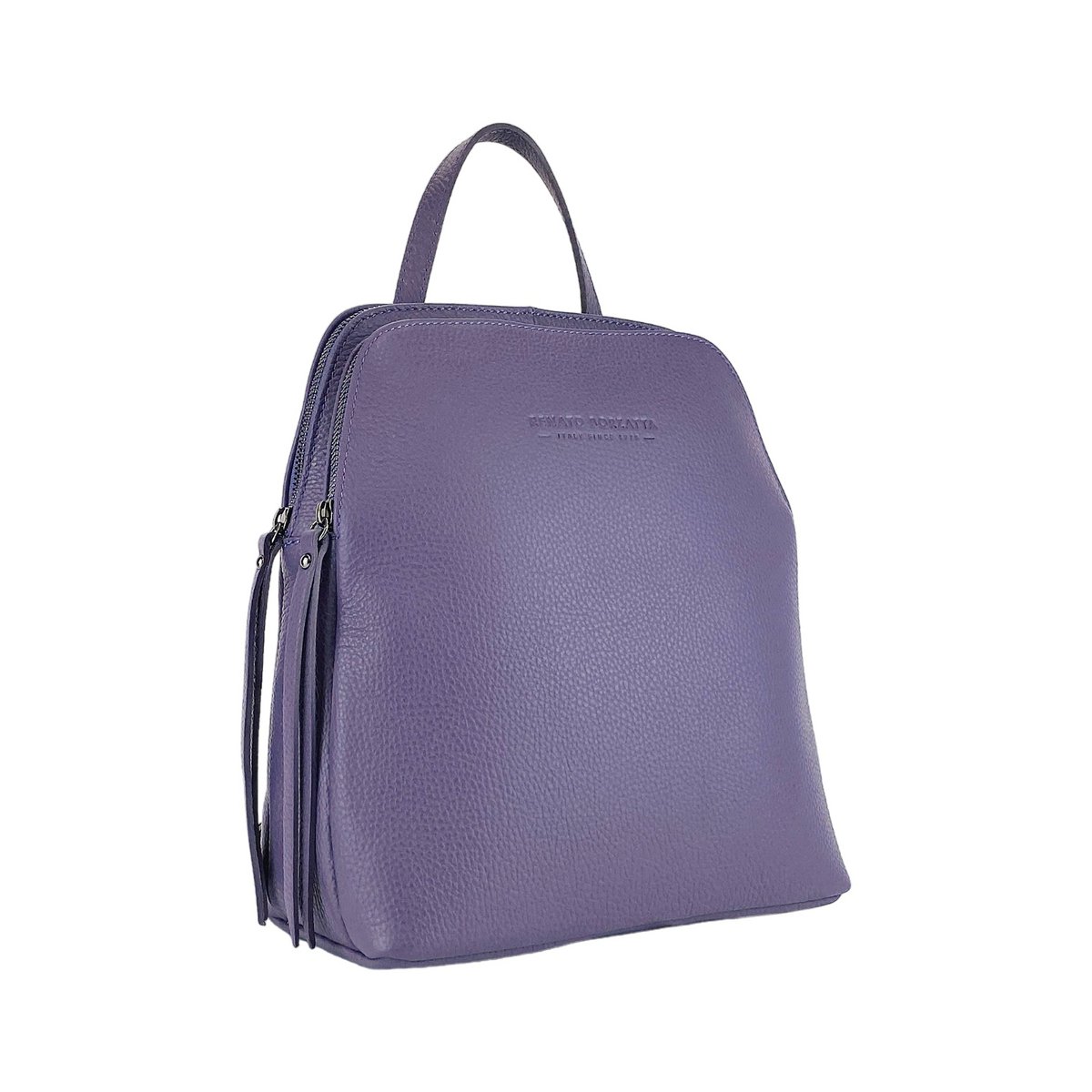 RB1018Y | Echt leren damesrugzak met dubbel compartiment, gemaakt in Italië, met verstelbare schouderbanden. Gunmetal metalen accessoires - Paarse kleur - Afmetingen: 26 x 30 x 14,5 cm