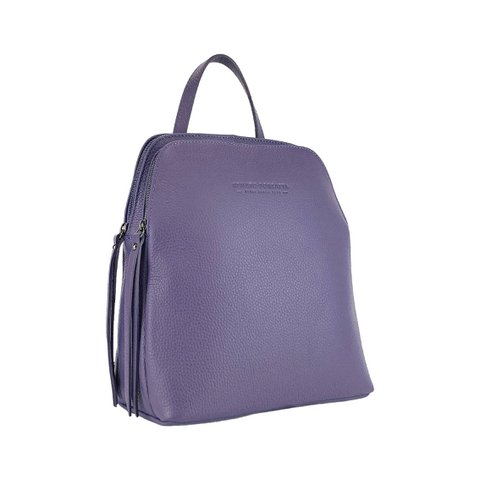 RB1018Y | Echt leren damesrugzak met dubbel compartiment, gemaakt in Italië, met verstelbare schouderbanden. Gunmetal metalen accessoires - Paarse kleur - Afmetingen: 26 x 30 x 14,5 cm