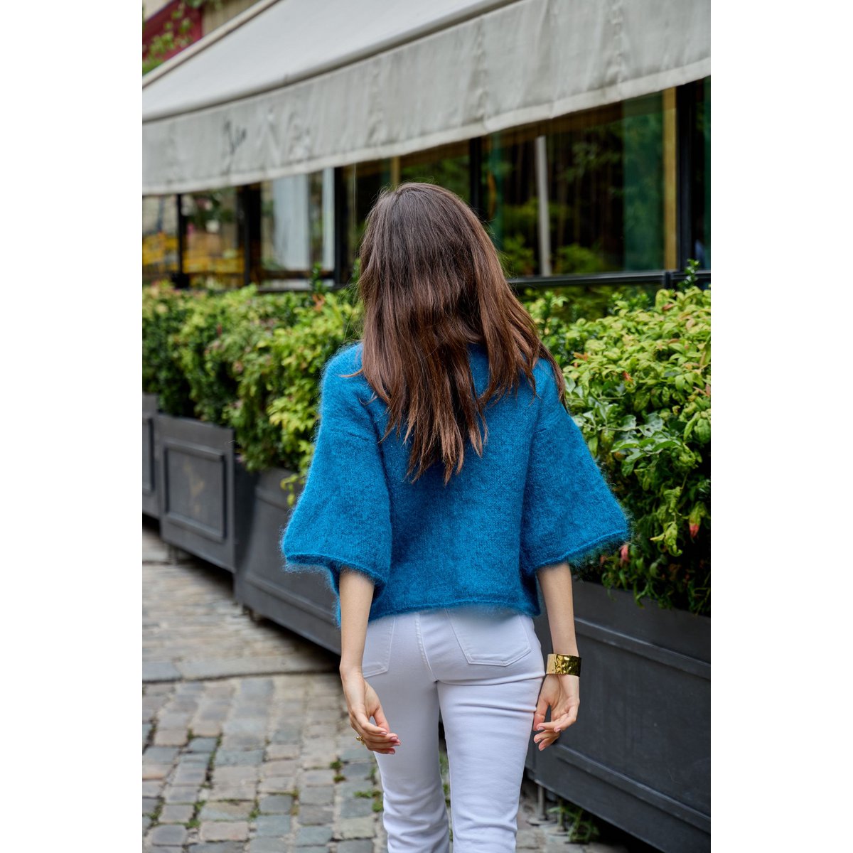 Pull col bateau manches 3/4 en 76% mohair et laine