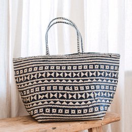 Boho Tote Bag – Seagrass Summer Bag – Skulder Strandtaske – Vævet naturtaske – Stor Boho Shopping Bag KIDUL (sort)