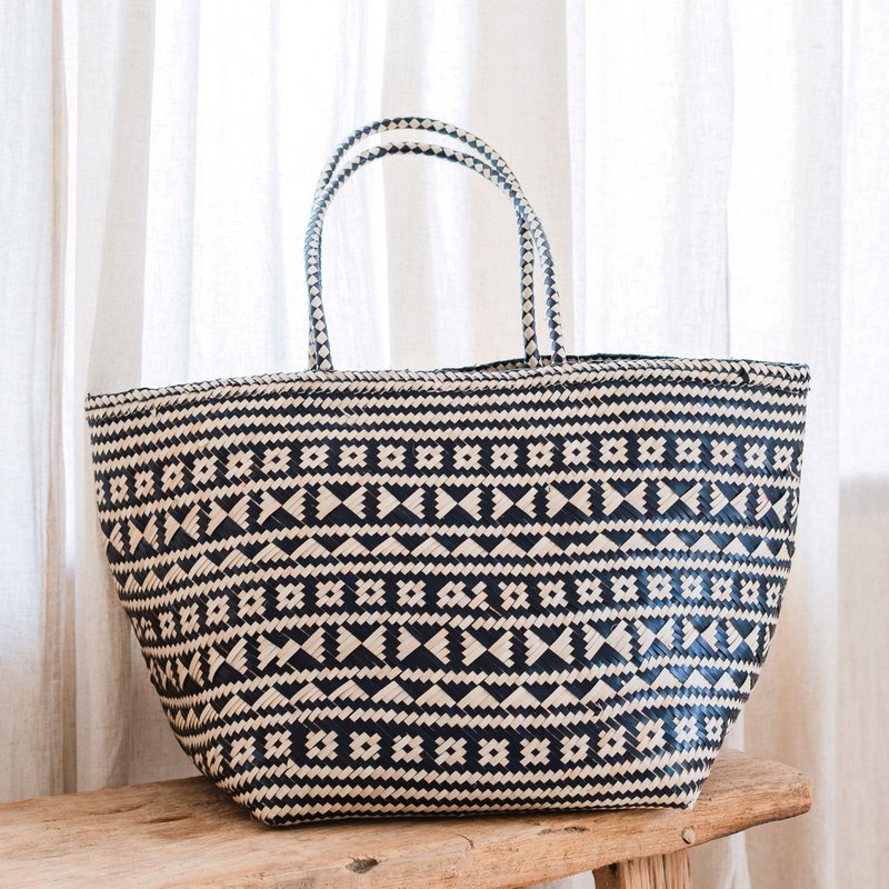 Bolso Tote Boho – Bolso Verano Seagrass – Bolso Playa Hombro – Bolso Natural Tejido – Bolso Compras Boho Grande KIDUL (negro)