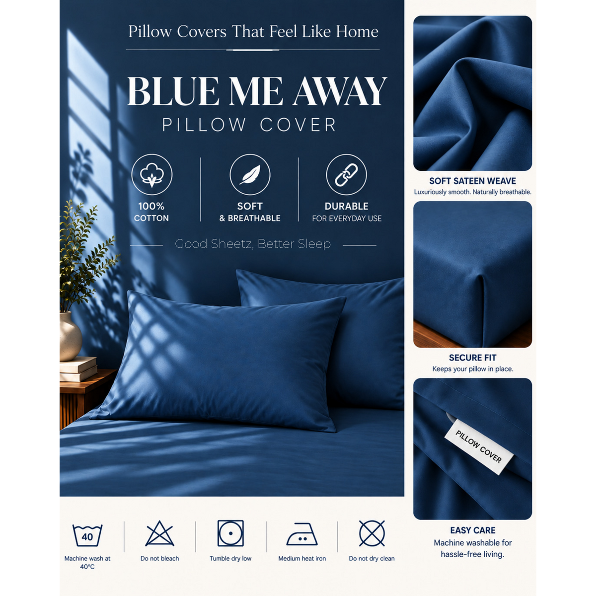 Housse de coussin - Satin de coton 400 fils au pouce - Blue me away