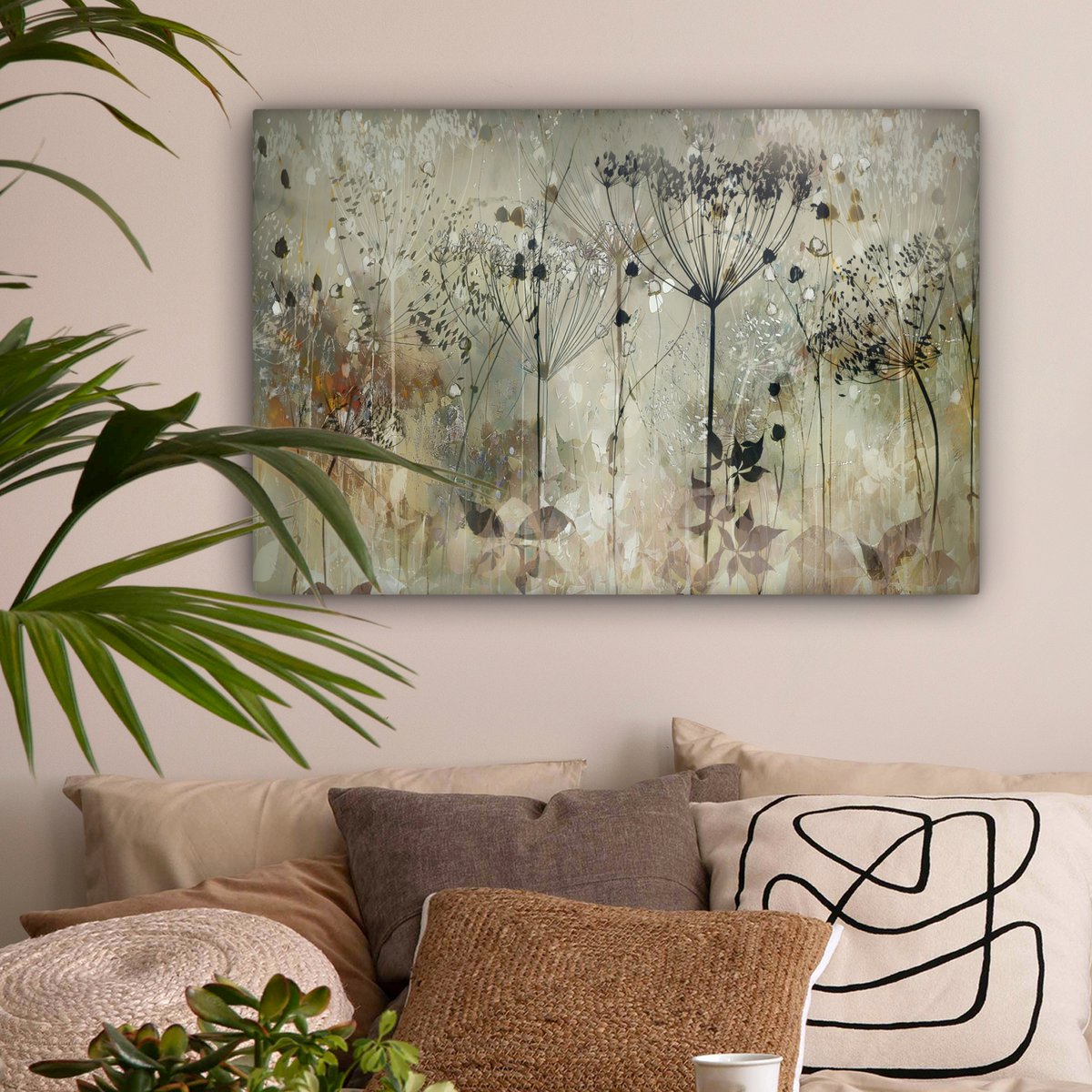 Pintura de lona - Decoración de pared - Flores - Gris - Naturaleza - Arte