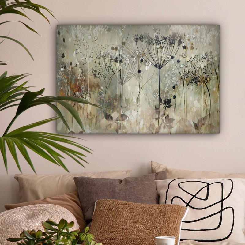 Lærredsmaleri - vægdekoration - blomster - grå - natur - kunst